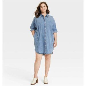 Universal Thread Women's Long Sleeve Denim Mini Shirtdress Blue XXL